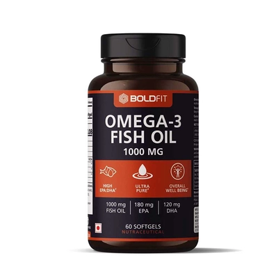 Boldfit Omega 3 Fish Oil 1000mg Supplements, Supports Heart, Brain, Joints & Skin With Epa 180 Mg & Dha 120 Mg