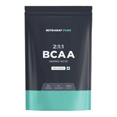 Nutrabay Pure BCAA 2.1.1 - 250 gm (0.55 Lb), Unflavoured