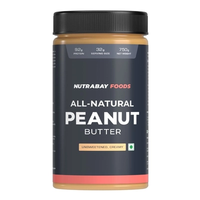 Nutrabay Foods All-Natural Peanut Butter - 0.75 Kg (1.65 Lb), Unsweetened, Creamy