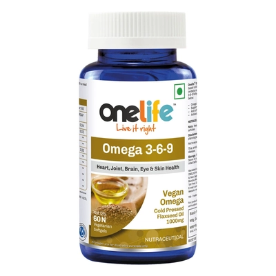 Onelife Omega 3-6-9, Vegan Omega Cold Pressed Organic Flaxseed Oil 1000 Mg