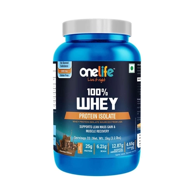 Onelife 100% Whey Protein Isolate - Supports Lean Mass Gain & Muscle Recovery