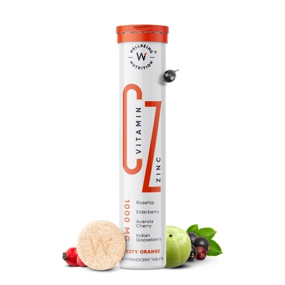 Wellbeing Nutrition Vitamin C + Zinc | 1000mg Vitamin C - 16 Effervescent Tablets