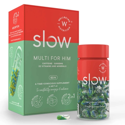 Wellbeing Nutrition Slow Multivitamin For Him | Plant Based 100% Rda Of 22 Essential Vitamins & Minerals |caffeine & Ginseng In Mct Oil